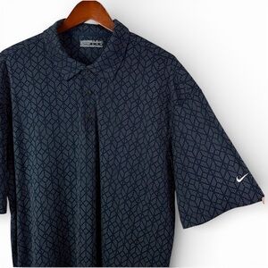 Nike Golf Fit Dry Navy Blue Geometric Lightweight Mesh Breathable Polo Shirt XL